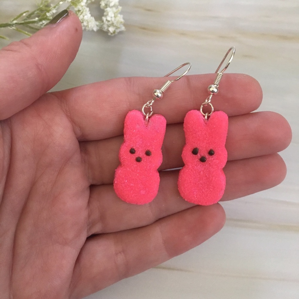 Handmade Easter Peeps Bunny Earrings Polymer Clay